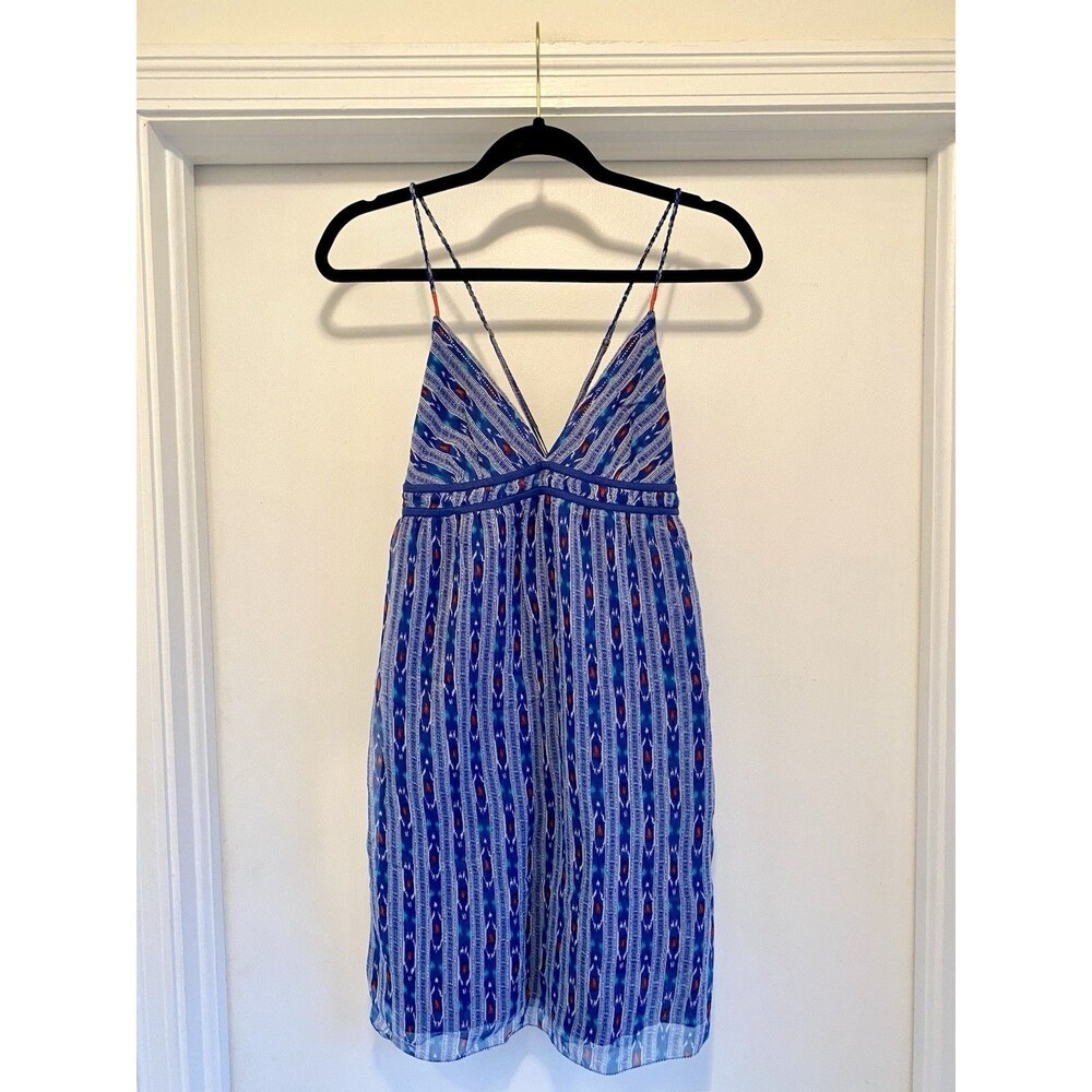 NWT Aerie Babydoll Dress Sz Medium Blue Spaghetti Strap Geometric Mini Sundress